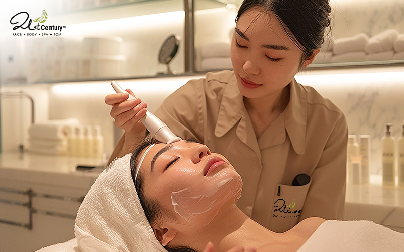 21st Century Beauty Spa therapist performing a Glass Skin Facial.