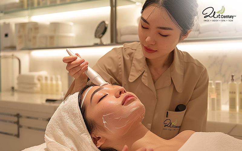21st Century Beauty Spa therapist performing a Glass Skin Facial.