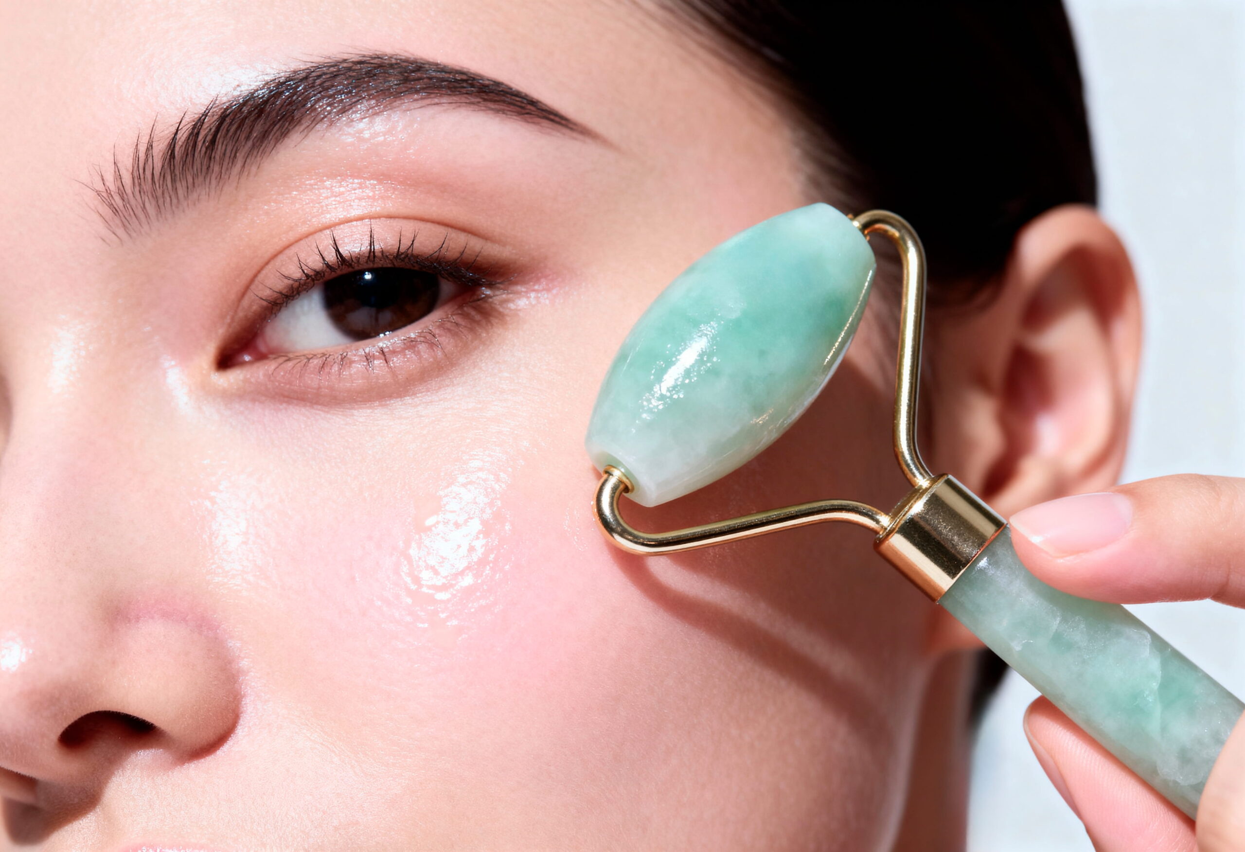 woman doing eye gua sha